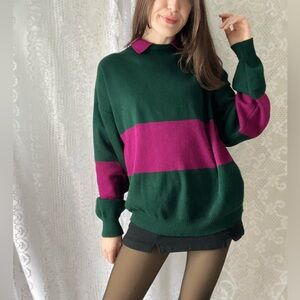 Vintage Difference Green & Magenta Collared Knit Sweater 90s Colorblock